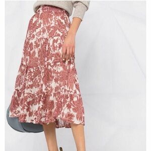 ba&sh Wonder Floral Print Midi Skirt in Red and Cream